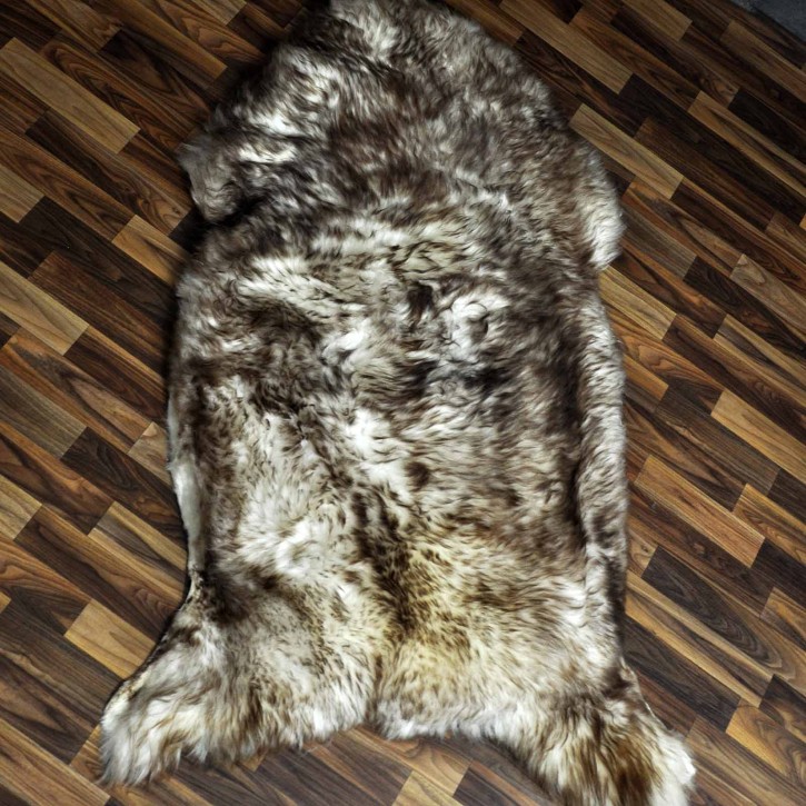 XXXL ÖKO Schaffell Lammfell weiss braun geflammt 140x85 Mufflon #9755