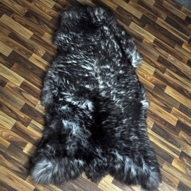XXXL ÖKO Schaffell Lammfell grau schwarz geflammt 140x85 riesig #9760