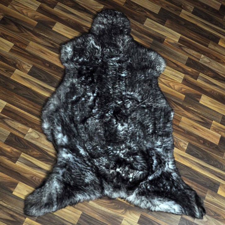 XXXL ÖKO Schaffell Lammfell grau schwarz geflammt 130x80 riesig #9765