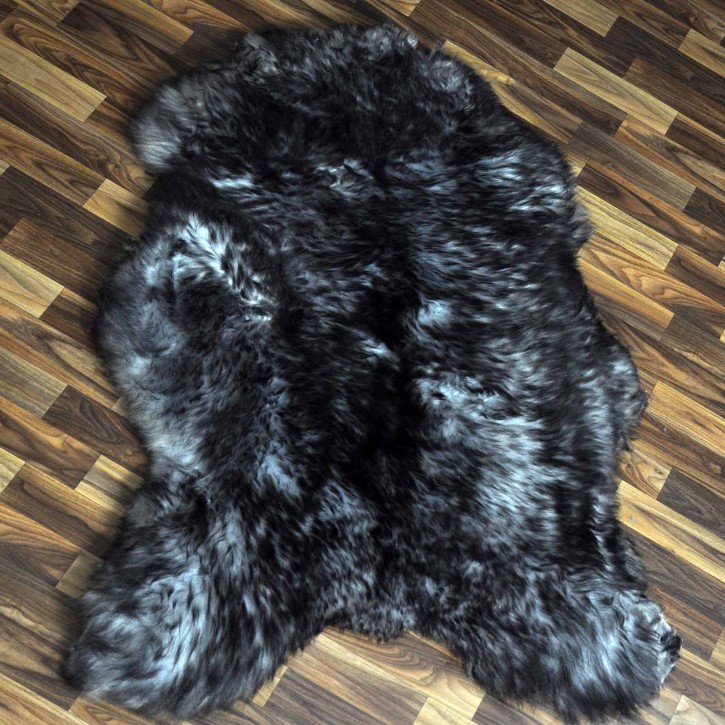 XXXL ÖKO Schaffell Lammfell grau schwarz geflammt 130x85 riesig #9766