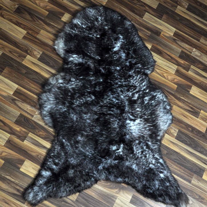 XXXL ÖKO Schaffell Lammfell grau schwarz geflammt 130x80 riesig #9770