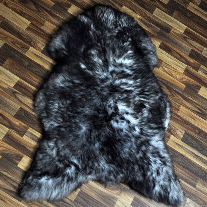 XXXL ÖKO Schaffell Lammfell grau schwarz geflammt 130x85 riesig #9773
