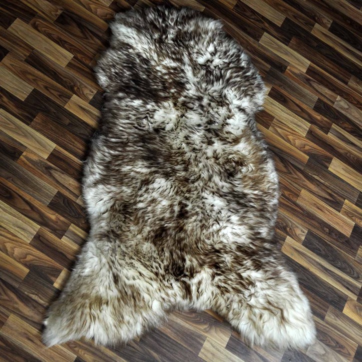 XXXL ÖKO Schaffell Lammfell weiss braun geflammt 135x85 Mufflon #9776