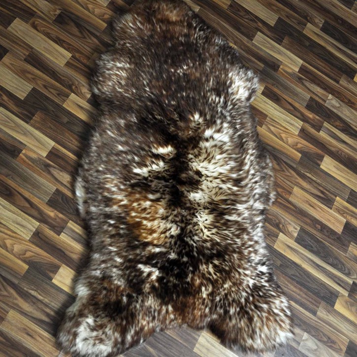 XXXL ÖKO Schaffell Lammfell weiss braun geflammt 140x80 Mufflon #9778