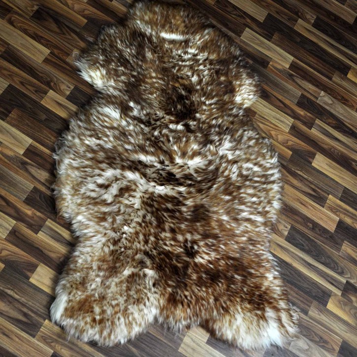 XXXL ÖKO Schaffell Lammfell weiss braun geflammt 140x80 Mufflon #9779