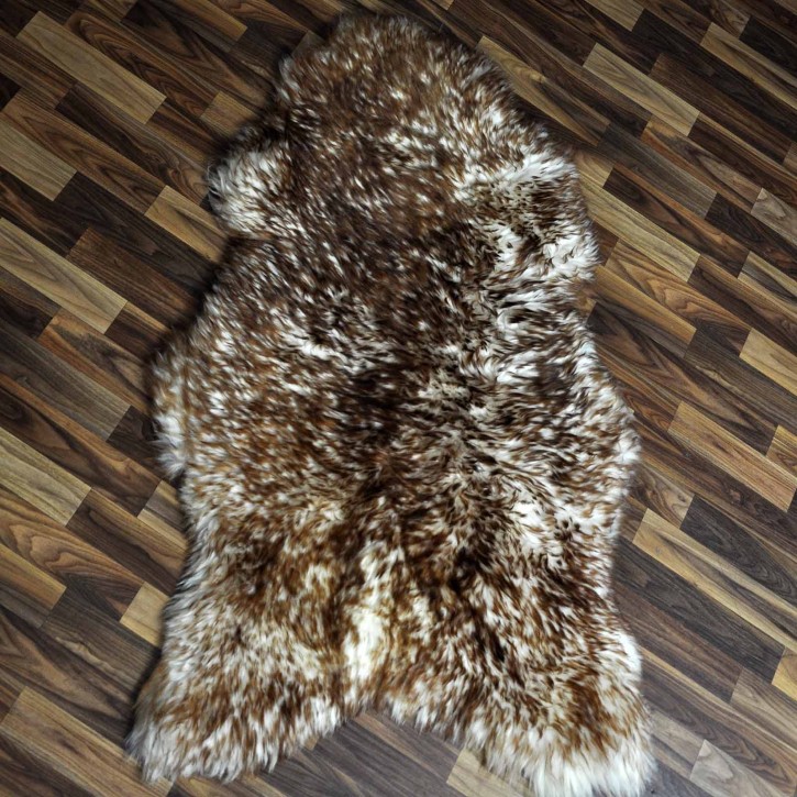 XXXL ÖKO Schaffell Lammfell weiss braun geflammt 130x80 Mufflon #9780