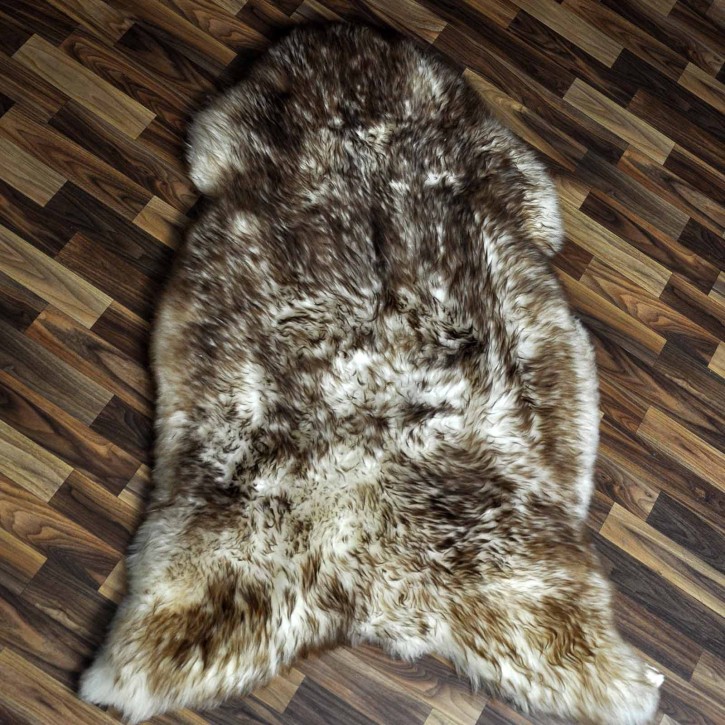 XXXL ÖKO Schaffell Lammfell weiss braun geflammt 130x80 Mufflon #9784