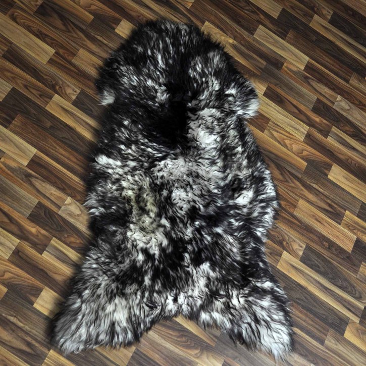 XXL ÖKO Schaffell Lamm weiss schwarzbraun geflammt 120x75 Mufflon #9792