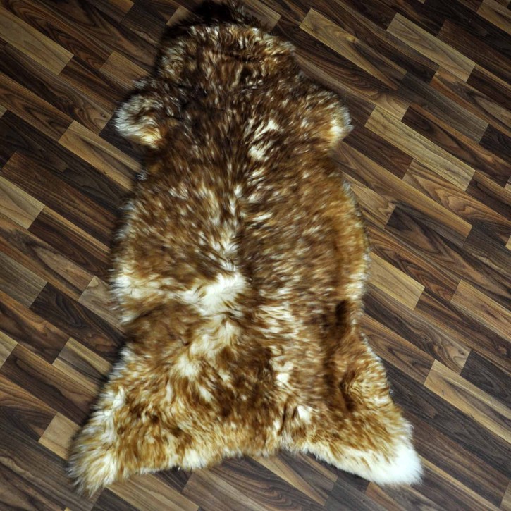 XL ÖKO Schaffell Lammfell weiss braun geflammt 115x70 Mufflon #9813