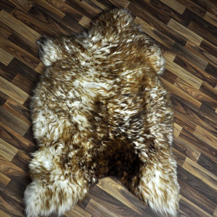 XXL ÖKO Schaffell Lammfell weiss braun geflammt 125x85 Mufflon #9815