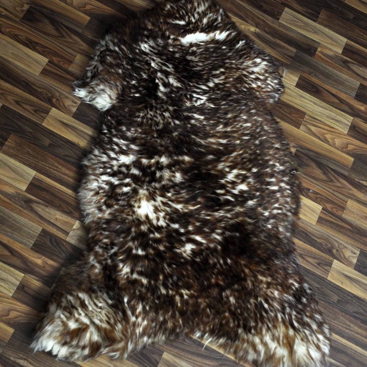 XXL ÖKO Schaffell Lammfell weiss braun geflammt 120x80 Mufflon #9819