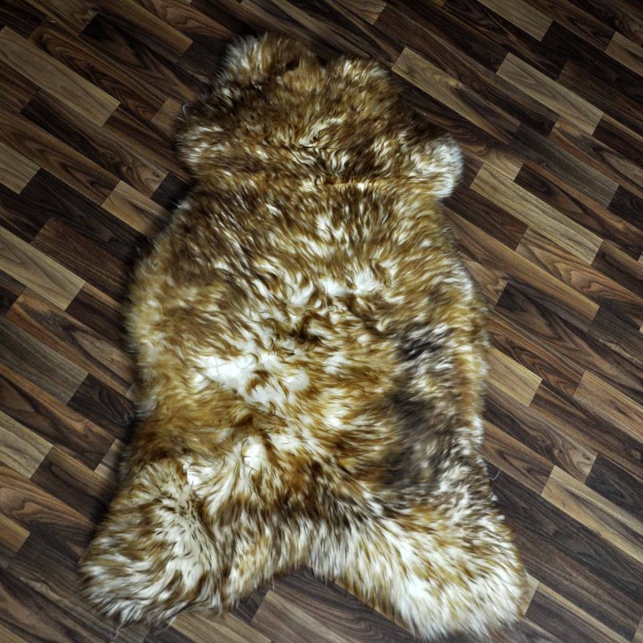XXL ÖKO Schaffell Lammfell weiss braun geflammt 120x75 Mufflon #9820