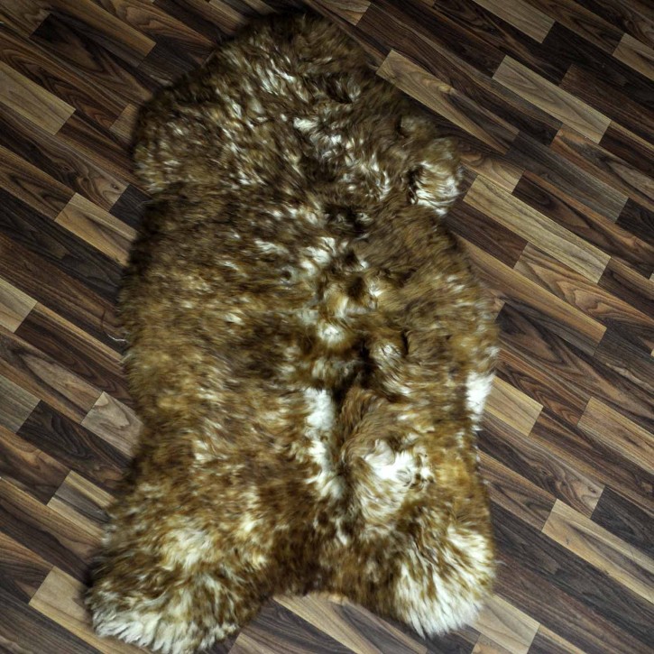 XL ÖKO Schaffell Lammfell weiss braun geflammt 115x70 Mufflon #9822