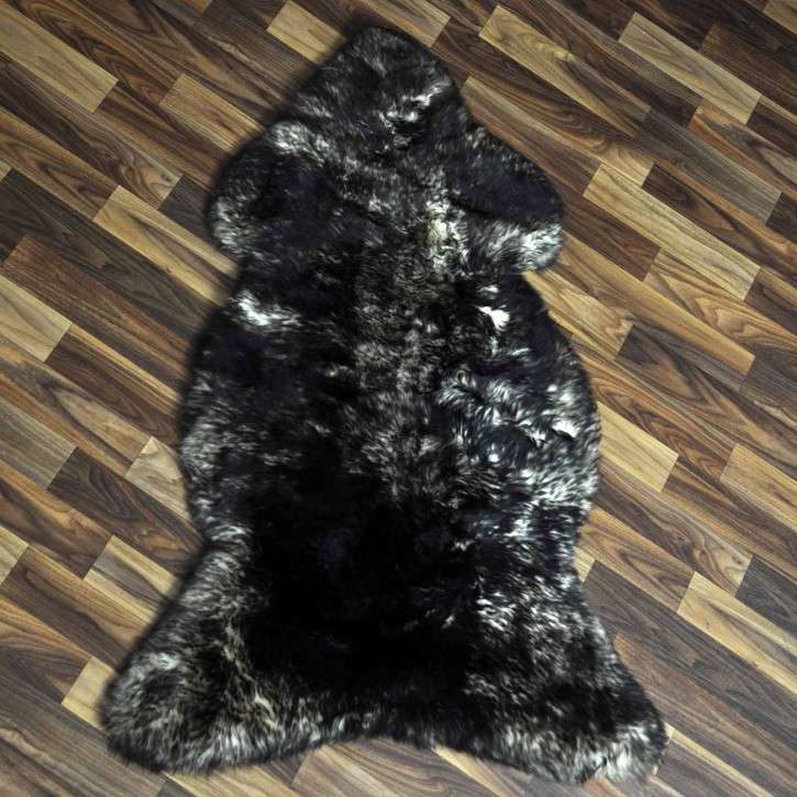 Echtes Schaffell Lammfell weiss schwarzbraun geflammt 110x70 #9912